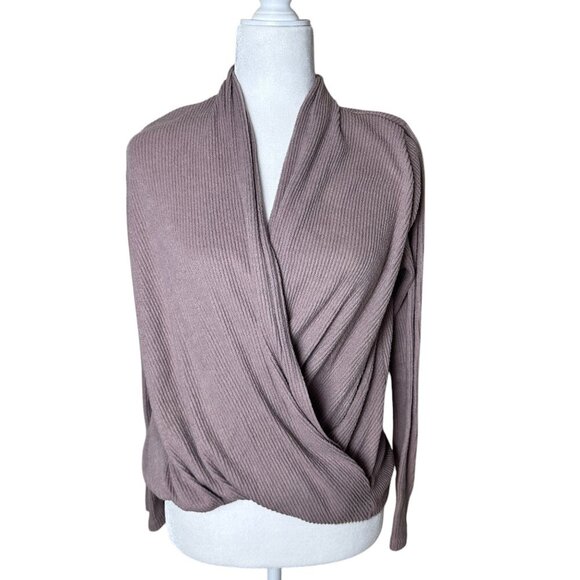 NORDSTROM MELLODAY Wrap Front Super Soft Ribbed Long Sleeve Top Size Small Mauve - Picture 1 of 11
